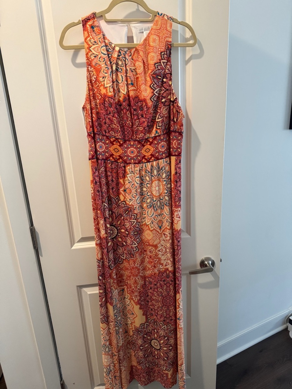London Times Orange Multi-Print Sleeveless Maxi Dress